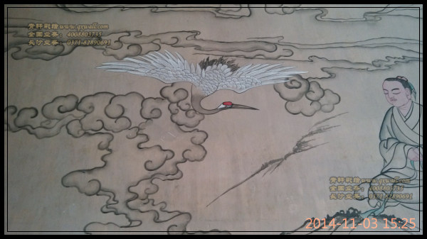有一只白鹤的壁画